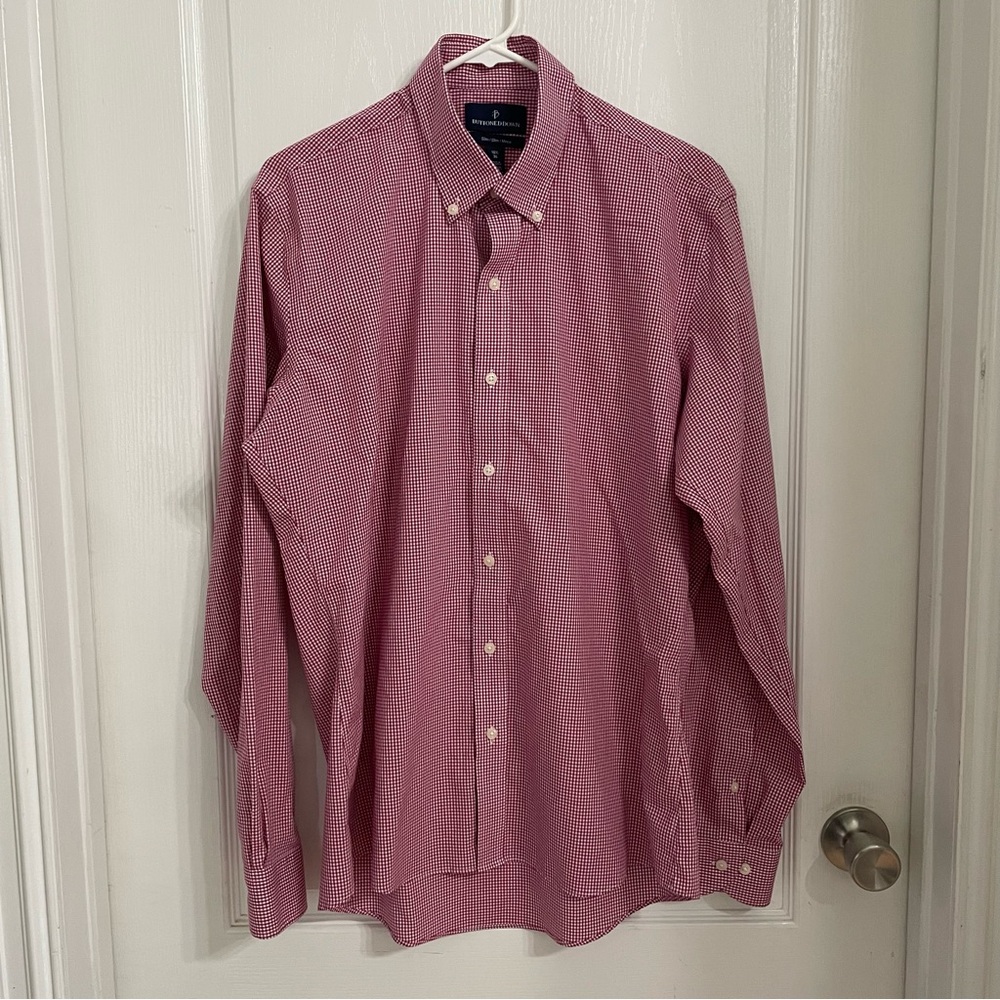 Men's BUTTONED DOWN SLIM FIT Red and White Checkered Shirt Size 16 1/2 - 36
